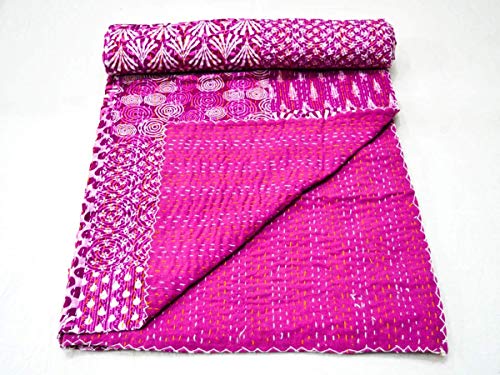 Marusthali Indische handgemachte Single Quilt böhmischen Kantha Decke Tagesdecke werfen indische Bettdecke Baumwolle wirft Bettwäsche Vintage Kantha Quilt 60 X 90 Zoll von Marusthali