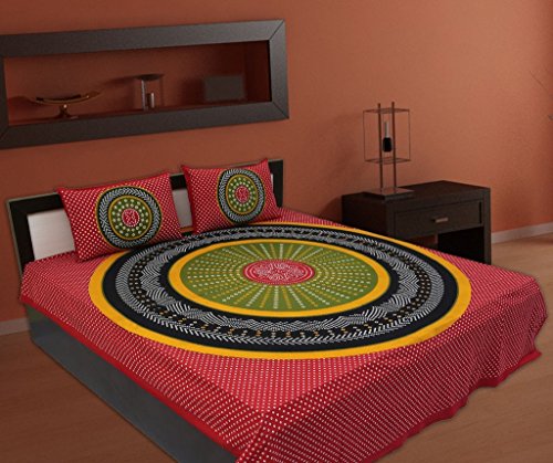 Marusthali Print Rajasthani Jaipuri Bedrucktes Baumwoll-Bettlaken für Doppelbett mit 2 Kissenbezügen, indische Tagesdecke, Doppelbettbezug Marusthali Print Rajasthani Jaipuri Bedrucktes Baumwoll-Bettlaken für Doppelbett mit 2 Kissenbezügen, indische Tagesdecke, Doppelbettbezug von Marusthali