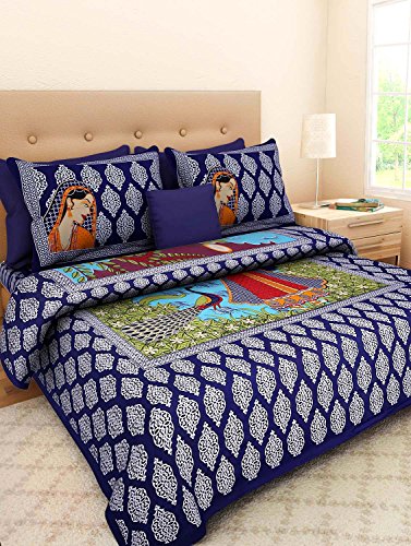 Marusthali Rajasthani Sanganeri bedrucktes Bettlaken, Doppelbett mit 2 Kissenbezügen, Doppelbett-Bettwäsche-Set, Baumwolle, Bettlaken, Tagesdecken Marusthali Rajasthani Sanganeri bedrucktes Bettlaken, Doppelbett mit 2 Kissenbezügen, Doppelbett-Bettwäsche-Set, Baumwolle, Bettlaken, Tagesdecken von Marusthali
