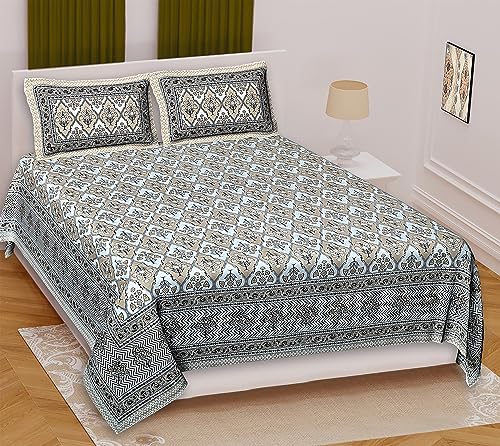 Marusthali cotton bedsheet king size set indian design bed sheets Jaipuri Cotton Bedsheets with 2 Pillow Cover Bedspread Pure Cotton Bed Cover Throw Bedspreads 275 x 275 Cm von Marusthali