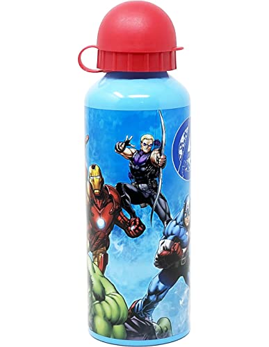 Marvel Avengers Flasche Wiederverwendbare, Widerstandsfähiges Aluminium-Design, Wasserflasche für Jungen, Reiseflasche, Fassungsvermögen 500 ml - Blau von Marvel