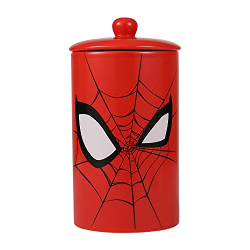 Marvel Comics Spiderman Keramik-Hundeleckerli-Glas, rot | 10 x 5 Hundeleckerli-Dose mit Deckel, spülmaschinenfest | Spiderman Red Hundefutter-Aufbewahrungsbehälter Zylinder von Marvel