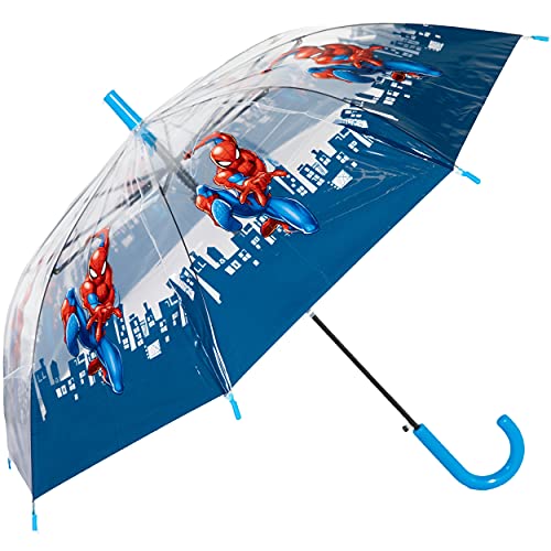 Marvel Regenschirm Spiderman Kinder Automatik 82 cm für Mädchen und Jungen transparent, Transparent - Blau, M von Marvel
