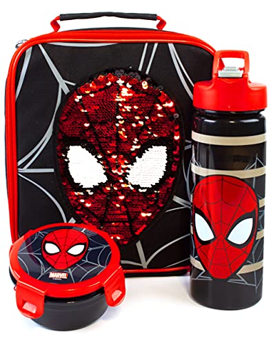 Marvel Spider Man Lunchpaket 3 Stück Set Kindertasche, Wasserflasche & Snacktopf Einheitsgröße von Marvel