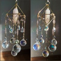 Hanging Suncatcher Brass Messing Gold Sun Catcher Rainbow Sonnenfänger Aufhänger Rose Quartz Point Wand Rosenquarz Herz Crystal Geometric von MarvelousMaCreations