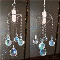 Hanging Suncatcher Stainless Steel Silver Sun Catcher Rainbow Creator Sonnenfänger Aufhänger Rose Quartz Crystal Point Rosenquarz Hippie von MarvelousMaCreations