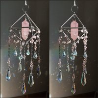 Hanging Suncatcher Stainless Steel Silver Sun Catcher Rainbow Sonnenfänger Aufhänger Rose Quartz Double Point Rosenquarz Crystal Geometric von MarvelousMaCreations