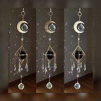 Long Hanging Suncatcher Brass Messing Gold Sun Catcher Rainbow Creator Sonnenfänger Aufhänger Big Black Obsidian Crystal Ball Stone Sparkles von MarvelousMaCreations