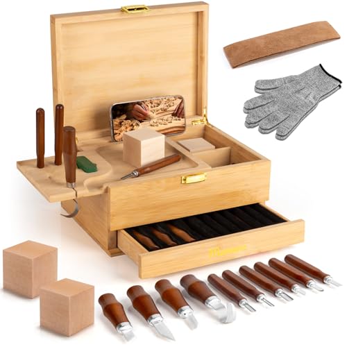 Marvero 17-in-1 Schnitzwerkzeug Set - Holzschnitzerei Werkzeug Set - Schnitzen Set von Marvero
