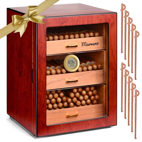 Marvero Zigarren humidor handgefertigter Zigarrenhumidor, Zedernholz-Humidor für 150 Zigarren mit digitalem Hygrometer, befeuchter. Geschenke für Männer von Marvero