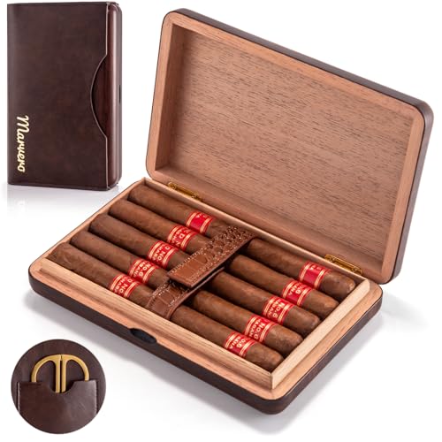 Marvero Reise Zigarren Humidor,Spanische Zeder Hölzerne Zigarrenbox mit Lederetui, Tragbarer Zigarrenetui | wasserdicht | knautschfest | luftdicht | langlebig (hält bis zu 5-10 Zigarren) von Marvero