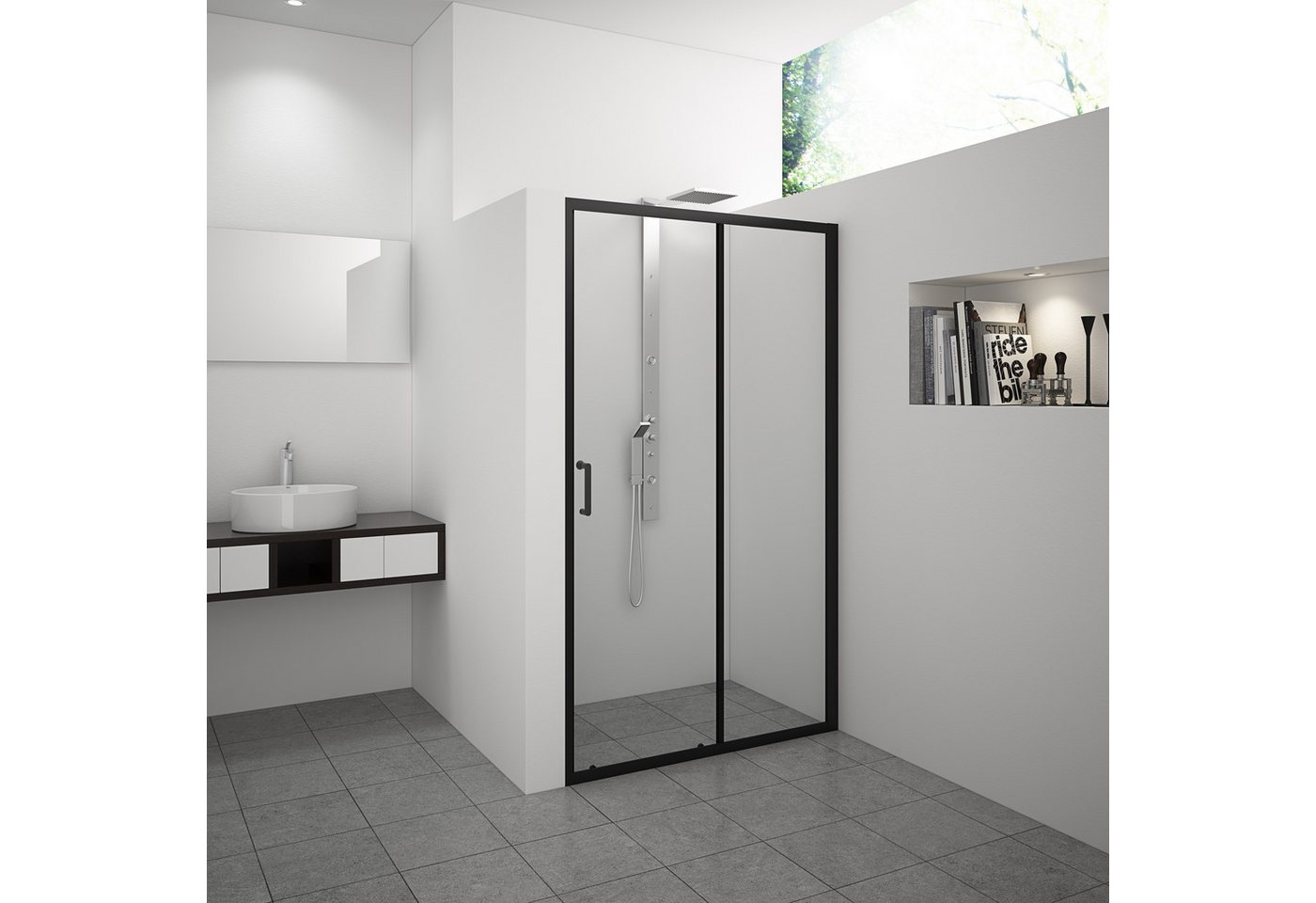 Marwell Dusch-Doppelschiebetür Style, 120x195 cm, Einscheibensicherheitsglas, seitenverkehrt aufbaubar, hochwertige Aluminiumprofile von Marwell