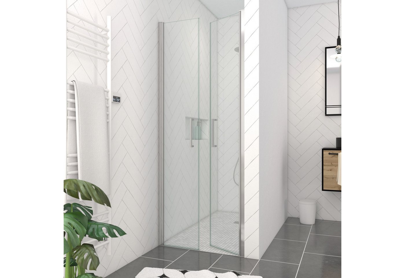 Marwell Dusch-Schwingtür Saloon 90, 80x200 cm, Einscheibensicherheitsglas, justierbares Wandprofil, hochwertige Aluminiumprofile von Marwell