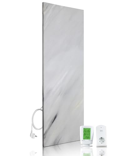 Marwona Naturstein Infrarotheizung 800 Watt mit Digitalthermostat I Energiesparende Infrarot Wandheizung I 5 Jahre Garantie I Made in Germany I Bianco 800 Watt von Marwona