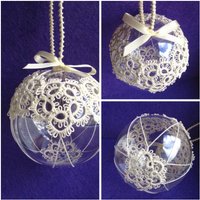 Weihnachtskugel Tatting Spitze Ornament Weiß-Off Ecru Dekoration von MaryankaShop