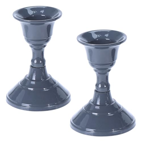 2 Metall Kerzenleuchter/Kerzenständer/Stabkerzenhalter im Set, farbig lackiert Höhe 8,2cm mit rundem Fuß (Grau) von Marzoon