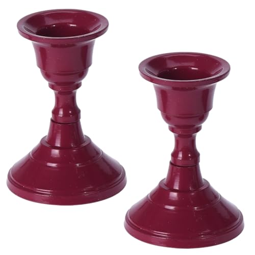 2 Metall Kerzenleuchter/Kerzenständer/Stabkerzenhalter im Set, farbig lackiert Höhe 8,2cm mit rundem Fuß (Pink) von Marzoon
