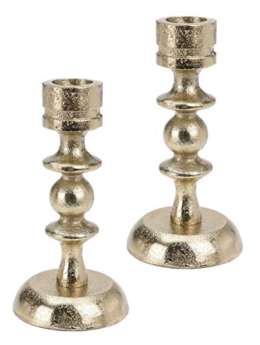 2 Metall Kerzenleuchter im Set Kerzenständer Stabkerzenhalter, Höhe 12,5cm Farbe Gold im Antiklook (2er Set VAR1) von Marzoon