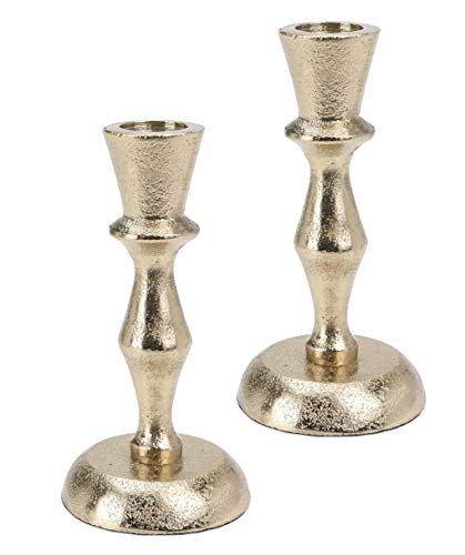 2 Metall Kerzenleuchter im Set Kerzenständer Stabkerzenhalter, Höhe 12,5cm Farbe Gold im Antiklook (2er Set VAR2) von Marzoon