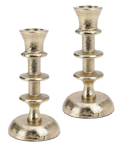 2 Metall Kerzenleuchter im Set Kerzenständer Stabkerzenhalter, Höhe 12,5cm Farbe Gold im Antiklook (2er Set VAR3) von Marzoon