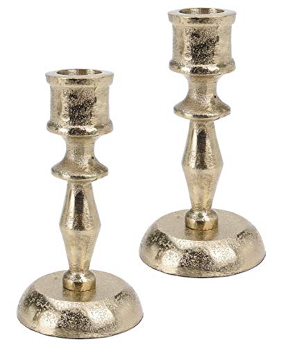 2 Metall Kerzenleuchter im Set Kerzenständer Stabkerzenhalter, Höhe 12,5cm Farbe Gold im Antiklook (2er Set VAR4) von Marzoon
