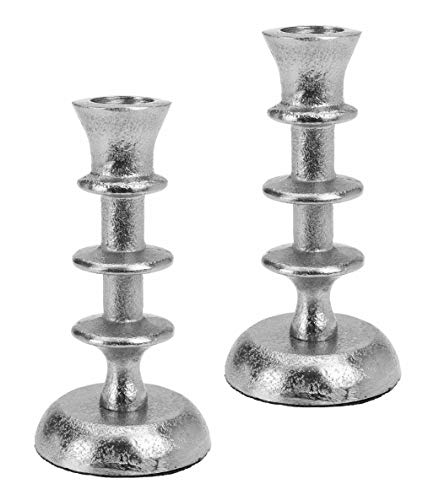 2 Metall Kerzenleuchter im Set Kerzenständer Stabkerzenhalter, Höhe 12,5cm Farbe Silber im Antiklook (2er Set VAR3) von Marzoon