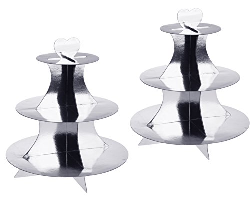 2 Stück Cupcake / Muffin Ständer mit 3 Böden, Etagere 3 Stöckig aus Pappe in Gold und Silber (2x Silber) von Marzoon