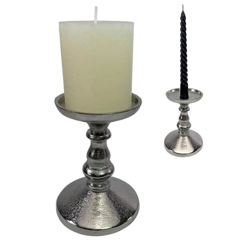 2 in 1 Kerzenständer für Stumpenkerze und Stabkerze, Metall Kerzenhalter Höhe 13cm in Farbe Silber im Antiklook 2 in 1 Kerzenständer für Stumpenkerze und Stabkerze, Metall Kerzenhalter Höhe 13cm in Farbe Silber im Antiklook von Marzoon