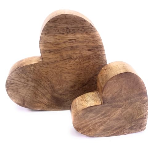 2er Set Deko Herzen zum Aufstellen Dekoherzen Massiv Mangoholz stehend in 15 und 10cm, Dicke 2,5 cm von Marzoon