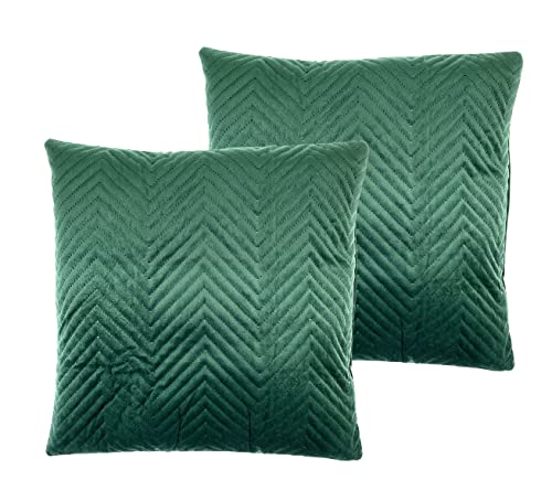 Marzoon 2er Set Samt Kissenbezug Dekokissen Kissenhülle Kissenbezüge Couchkissen Kissen Samtkissen Sofakissen Einfarbig Zierkissen ohne Füllung 45x45 cm Dunkelgrün (Steppmuster - Linien) von Marzoon