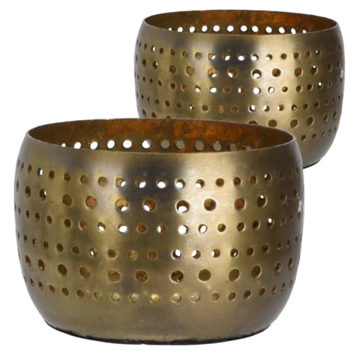2er Set Teelichthalter aus Metall Windlicht Kerzenständer für Teelichter Tischdekoration in Altgold von Marzoon