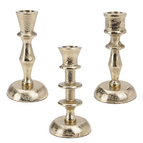 3 Metall Kerzenleuchter im Set Kerzenständer Stabkerzenhalter, Höhe 12,5cm Farbe Gold im Antiklook (3er Mix Set) von Marzoon