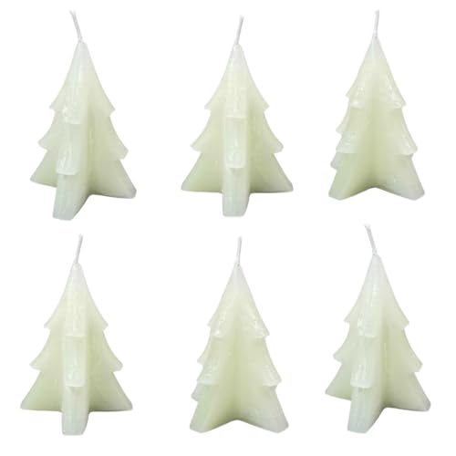 6er Set Kerzen in Tannenbaum Form ca. 8 x 6,5 cm Weihnachtsbaum Tannenform in Weiß Rustikal von Marzoon