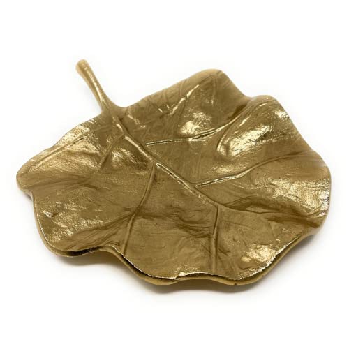 Floraler Deko Teller aus Metall im Blatt-Design Deko-Schale Naschschale Schlüsseltablett, Schmuckteller in Blattform Aluminium RAW Gold 23 x 20 cm von Marzoon