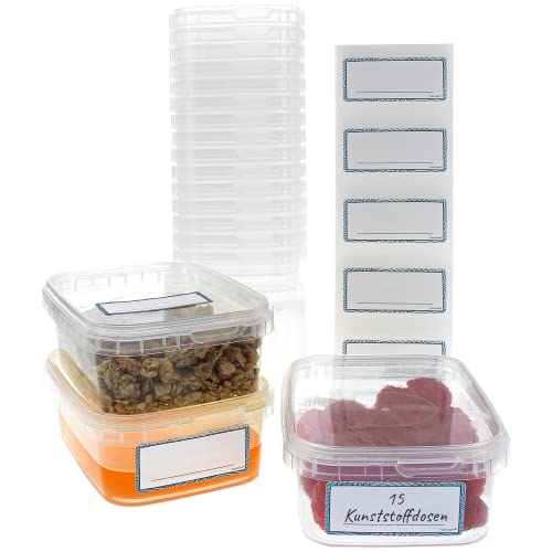 Marzoon 15 Stück Plastikdosen Set mit Deckel – Eckige, Transparente Kunststoffbehälter 280 ml Universaldosen – Feinkost & Saucen - Industriestandard - Aufbewahrungsdosen von Marzoon