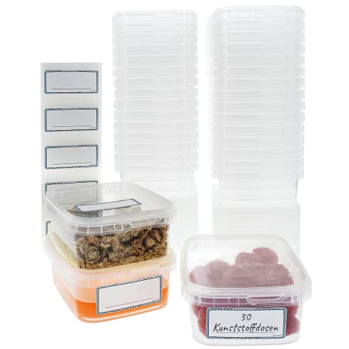 Marzoon 30 Plastikdosen Set mit Deckel klein eckig 280 ml, robuste Kunststoff-dosen Transparent, Feinkostbecher Industriestandard von Marzoon