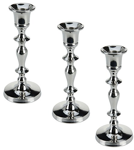 Marzoon Metall Kerzenleuchter Kerzenständer Stabkerzenhalter in Farbe Silber, Höhe 18cm mit runden Fuß (3 Stück) von Marzoon