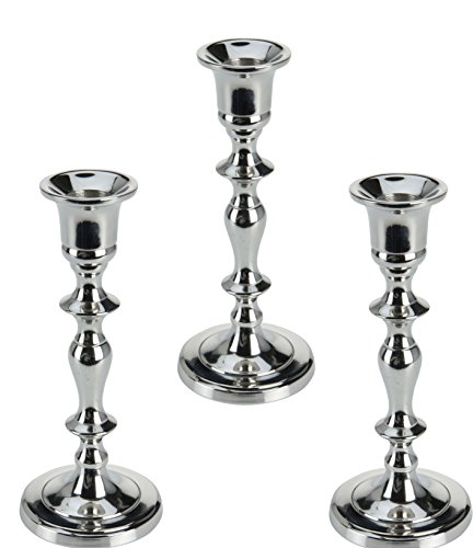 Marzoon Metall Kerzenleuchter Kerzenständer Stabkerzenhalter in Farbe Silber, Höhe 18cm mit runden Fuß (3 Stück) von Marzoon