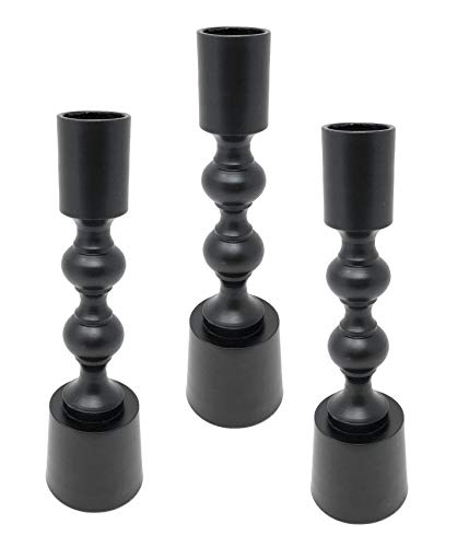 Marzoon Metall Kerzenleuchter im Set Kerzenständer Stabkerzenhalter in schlanker und 16,5cm hohen Form mit rundem Fuß (3 x Schwarz) von Marzoon