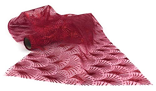 Marzoon Organza Tischläufer 28 x 300 cm transparente Tischfahne schmales Tischtuch mit rotem Glitzerdruck (Rot Muster 1) von Marzoon