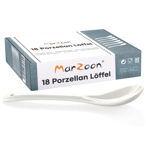 Marzoon Porzellan Eierlöffel Set – 18 Stück Weiß – Elegante Allrounder für Genießer - Vielseitige Diplöffel für Eier, Dips, Kaffee, Tee & Desserts von Marzoon