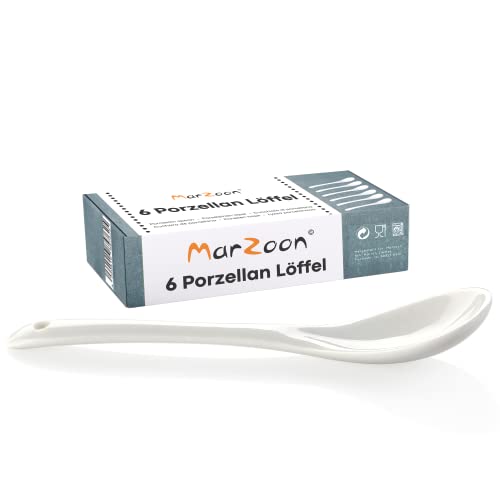 Marzoon Porzellan Eierlöffel Set – 6 Stück Weiß – Elegante Allrounder für Genießer - Vielseitige Diplöffel für Eier, Dips, Kaffee, Tee & Desserts von Marzoon