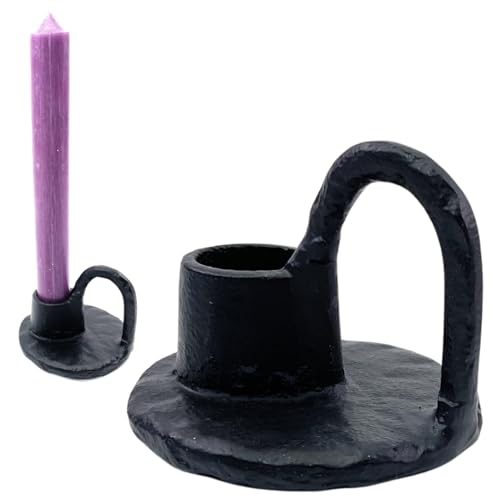 2er Set Metall Kerzenhalter mit Tellerfuß Ø 7,5cm und Griff, Kammerleuchter, Kerzenständer für Stabkerzen (Schwarz) von Marzoon