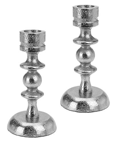 Metall Kerzenleuchter im Set Kerzenständer Stabkerzenhalter, Höhe 12,5cm Farbe Silber im Antiklook (2er Set VAR1) von Marzoon