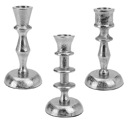 Metall Kerzenleuchter im Set Kerzenständer Stabkerzenhalter, Höhe 12,5cm Farbe Silber im Antiklook (3er Mix Set) von Marzoon