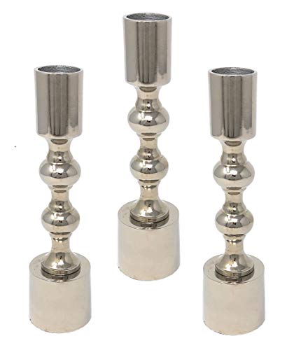 Metall Kerzenleuchter im Set Kerzenständer Stabkerzenhalter in schlanker und 16,5cm hohen Form mit rundem Fuß (3 x Silber) von Marzoon