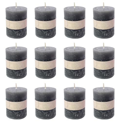 Rustikale Mini Kerzen ca. 4 x 5 cm Stumpenkerze im Antik Look für die perfekte Atmosphäre Zuhause (12 x Anthrazit) von Marzoon