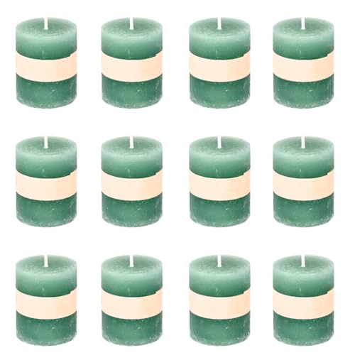 Rustikale Mini Kerzen ca. 4 x 5 cm Stumpenkerze im Antik Look für die perfekte Atmosphäre Zuhause (12 x Grün) von Marzoon
