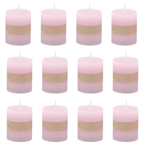 Rustikale Mini Kerzen ca. 4 x 5 cm Stumpenkerze im Antik Look für die perfekte Atmosphäre Zuhause (12 x Rosa) von Marzoon