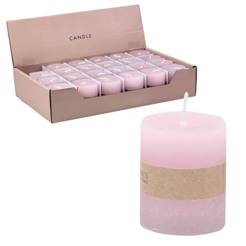 Rustikale Mini Kerzen ca. 4 x 5 cm Stumpenkerze im Antik Look für die perfekte Atmosphäre Zuhause (24 x Rosa) von Marzoon